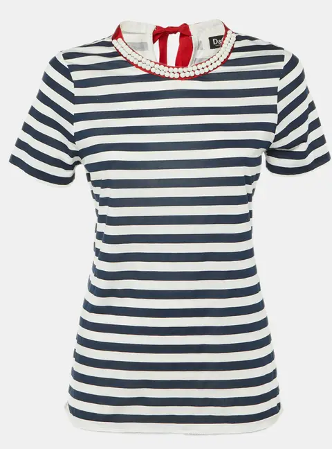 D&G Blue/White Stripe Cotton Beaded Top M