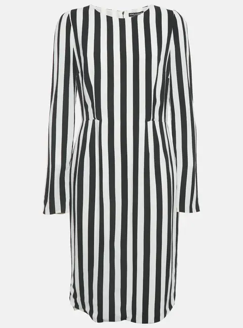 Dolce & Gabbana Black/White Stripe Crepe Midi Dress L