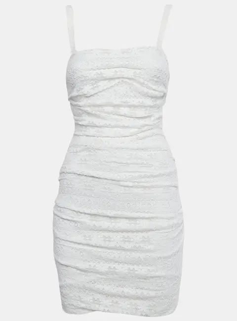 Dolce & Gabbana White Lace Ruched Sleeveless Mini Dress M