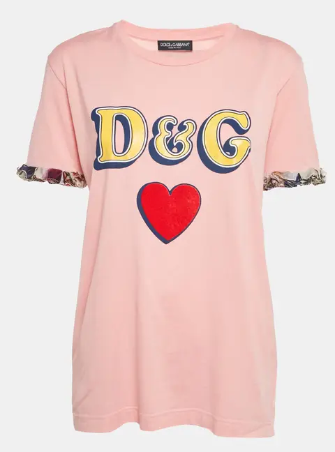 Dolce & Gabbana Pink Logo Print Jersey Crewneck T-Shirt M