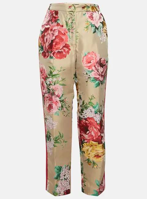 Dolce & Gabbana Beige Floral Jacquard Tailored Pants M