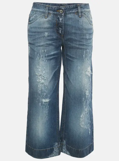 Dolce & Gabbana Blue Distressed Denim Capri Jeans M/Waist 32"