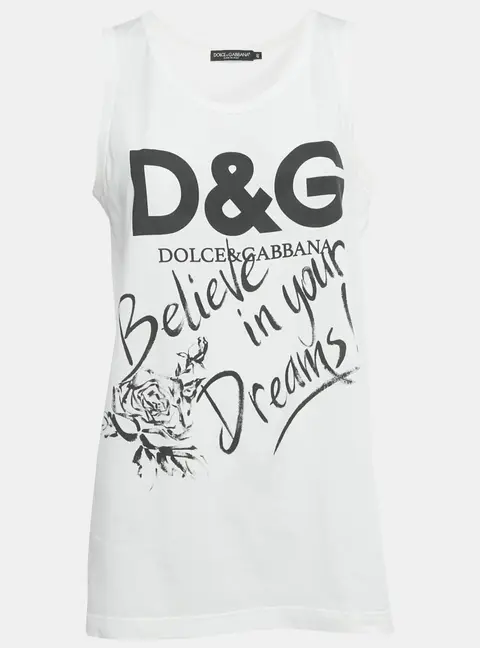 Dolce & Gabbana White Printed Cotton Vest S