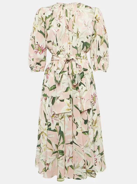 Dolce & Gabbana Pink Floral Print Silk Midi Dress XS