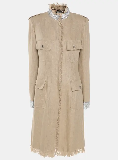 Dolce & Gabbana Beige Linen and Crystal Embellished Coat M