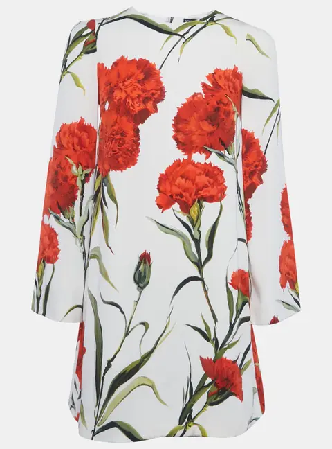 Dolce & Gabbana White Flowers Print Silk Mini Dress S