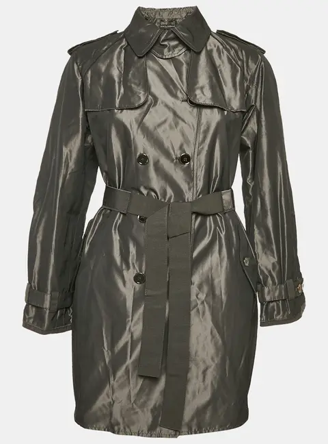 Dolce & Gabbana Black Metallic Polyester Double Breasted Belted Coat S