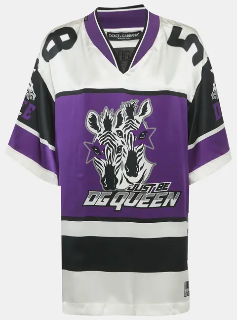 Dolce & Gabbana Purple Zebra Print Satin Oversized T-Shirt S