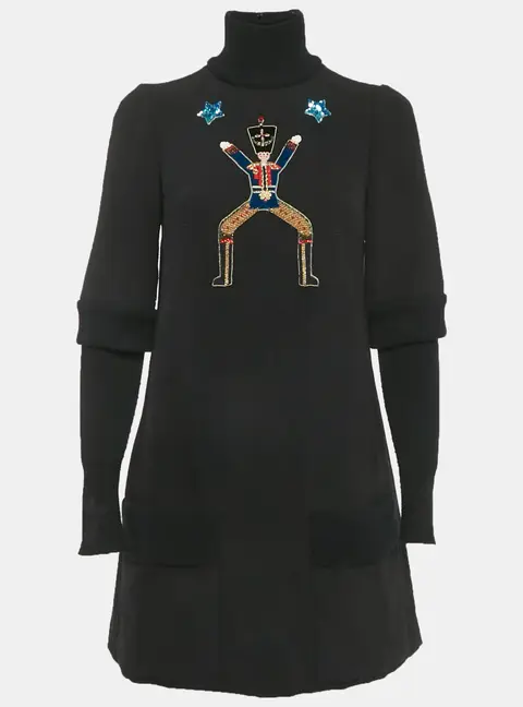 Dolce & Gabbana Black Knit Fairy Tale Applique Crystal Sweater M
