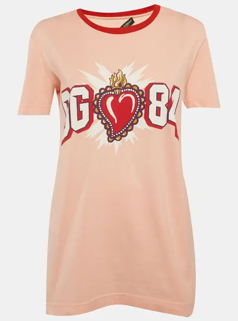 Dolce & Gabbana Pink Printed Jersey Crewneck T-Shirt S