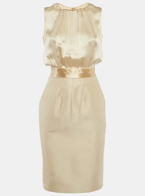 Dolce & Gabbana Gold Silk & Crepe Shift Mini Dress XS