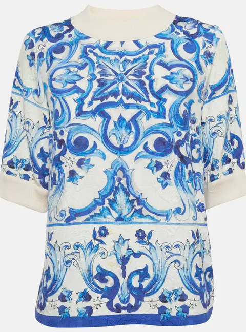Dolce & Gabbana White Majolica Printed Jacquard Top S