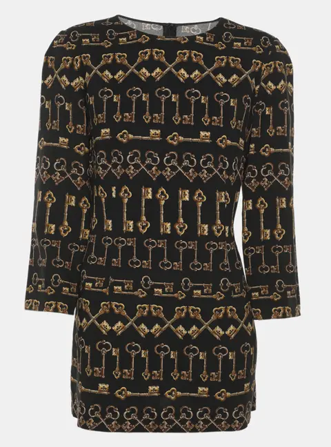 Dolce & Gabbana Black Printed Crepe Long Sleeve Blouse M