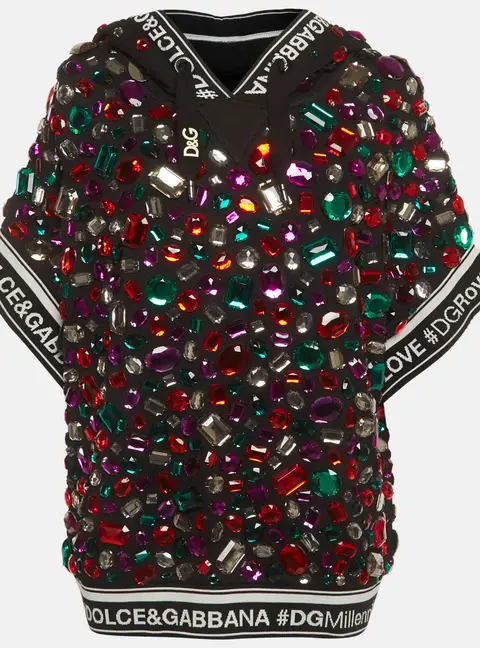 Dolce & Gabbana Black Multicolour Crystal Embellished Short Sleeve Hooded Sweatshirt S