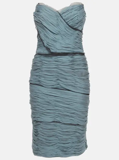Dolce & Gabbana Ice Blue Silk Ruched Strapless Dress M