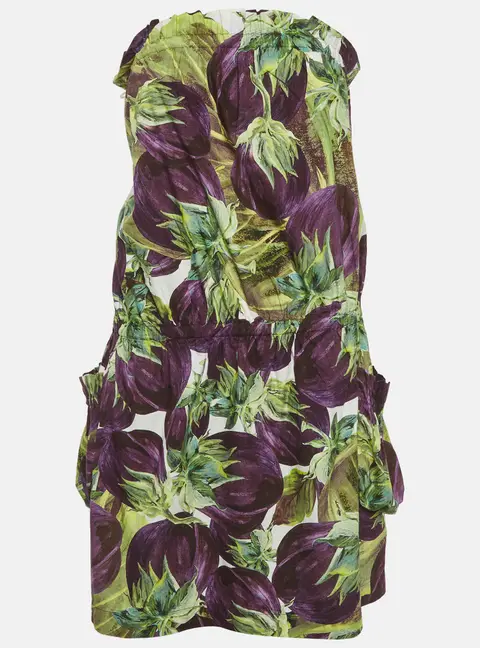 Dolce & Gabbana Green Floral Print Strapless Mini Dress M