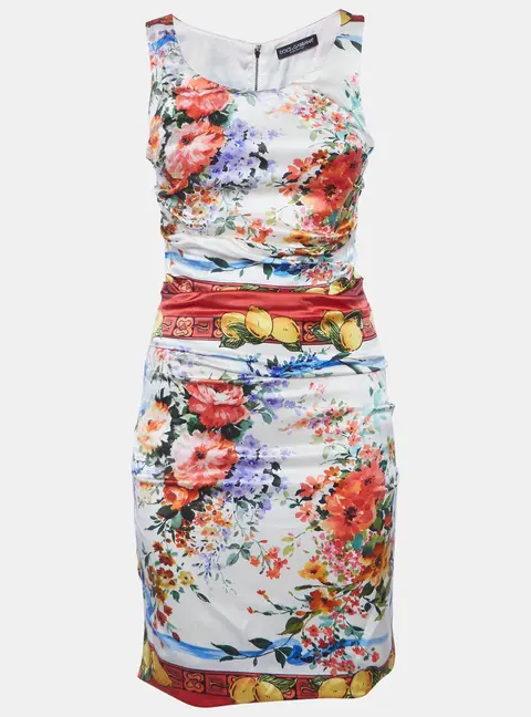 Dolce & Gabbana Multicolour Floral Print Satin Ruched Mini Dress M