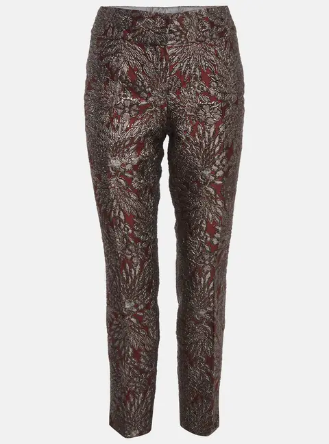 Dolce & Gabbana Burgundy/Grey Floral Jacquard Straight Pants M
