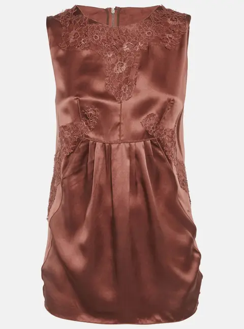 Dolce & Gabbana Brown Satin Lace Detail Top M
