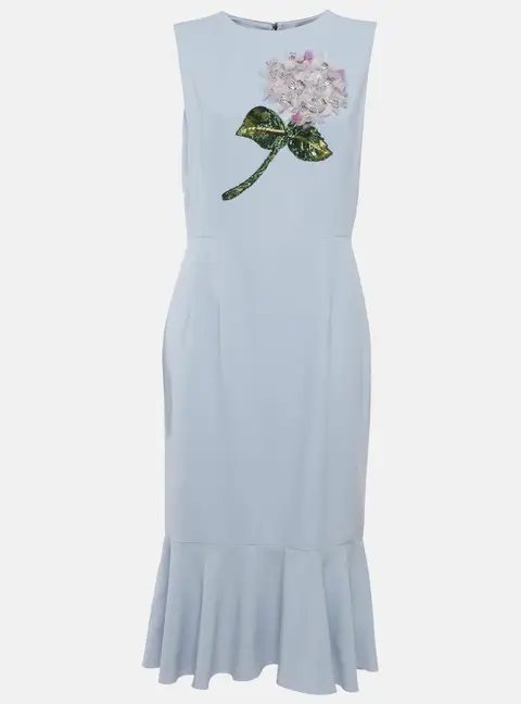 Dolce & Gabbana Blue Crepe Hy&shy;dran&shy;gea Em&shy;bel&shy;li&shy;shed Midi Dress L