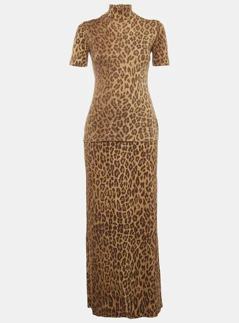 Dolce & Gabbana Brown Leopard Print Jersey Top & Skirt Set S/M