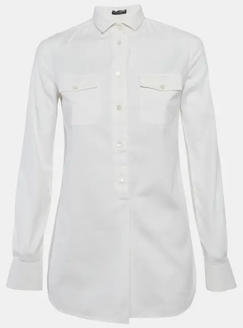 Dolce & Gabbana White Cotton Half Placket Blouse S