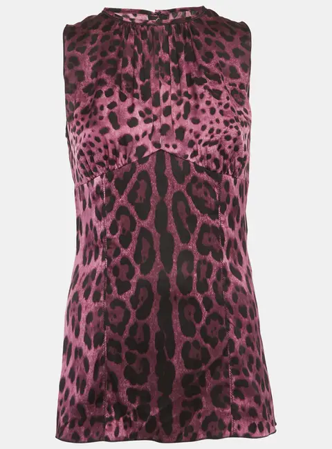 Dolce & Gabbana Purple Leopard Print Satin Top M