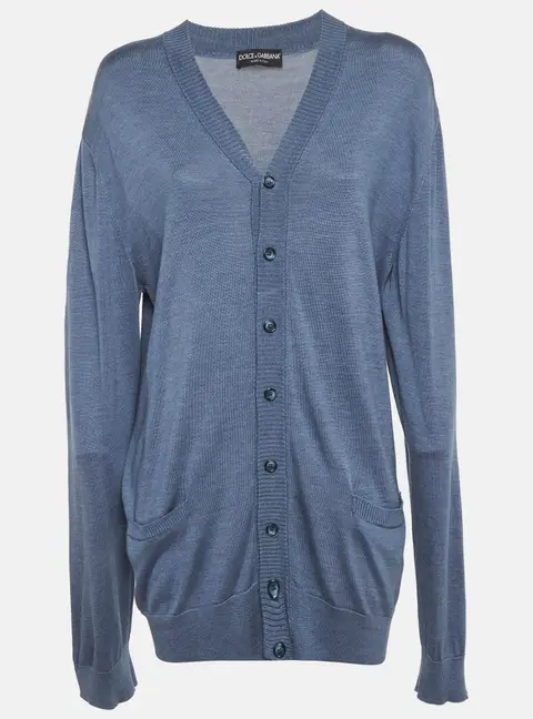Dolce & Gabbana Blue Silk Knit Cardigan XL