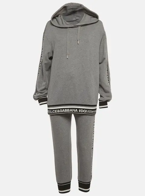 Dolce & Gabbana Grey Cotton Logo Trim Set XS