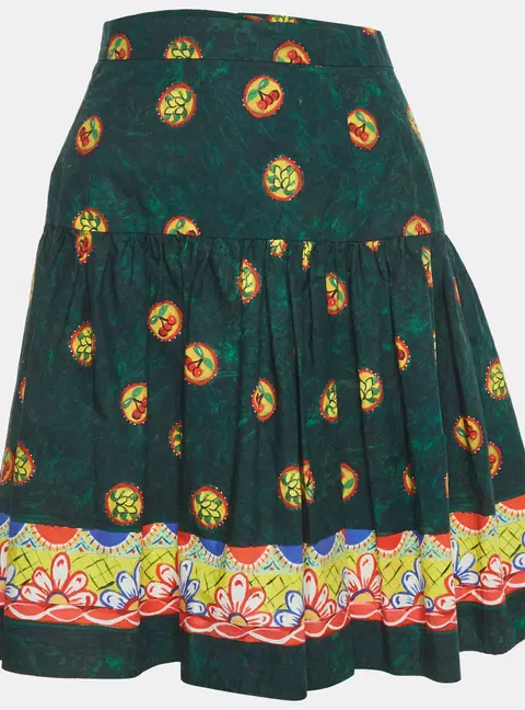 Dolce & Gabbana Green Cherry Print Cotton Mini Skirt L