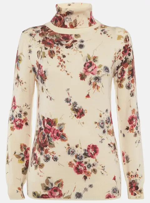 D&G Beige Floral Print Wool Knit Sweater M