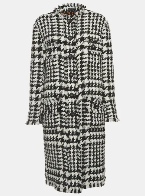 Dolce & Gabbana Monochrome Wool Houndstooth Trench Coat M