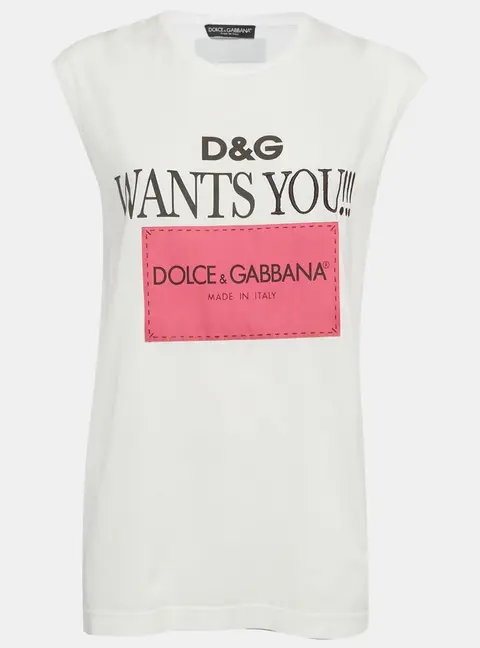 Dolce & Gabbana White Printed Jersey Oversized T-Shirt XS