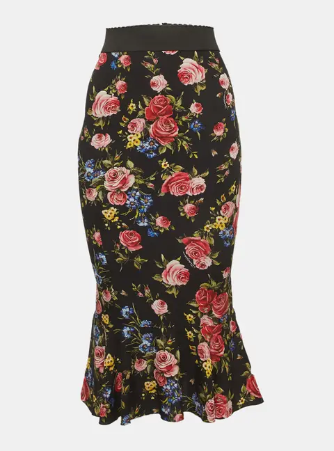 Dolce & Gabbana Black Floral Printed Silk Mini Skirt S