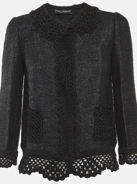 Dolce & Gabbana Black Lace Trim Tweed Jacket S