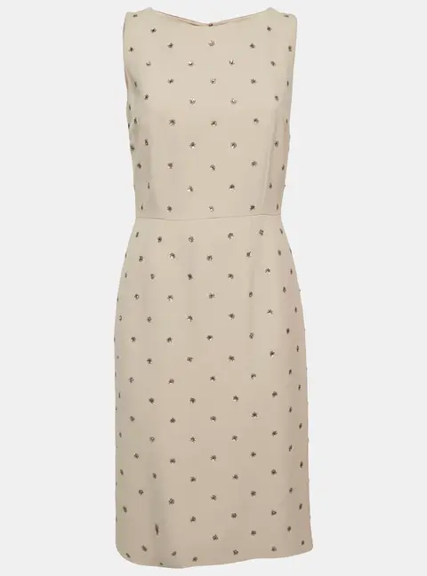 Dolce & Gabbana Beige Twill Embellished Sleeveless Mini Dress S
