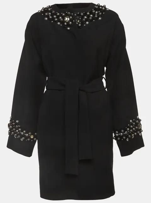 Dolce & Gabbana Black Beaded Wool Coat S
