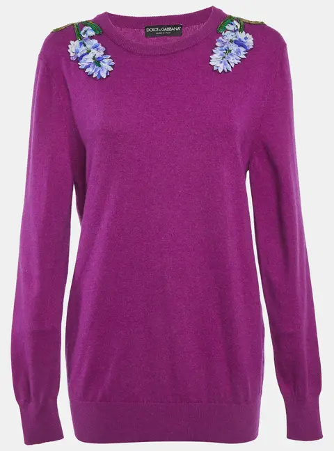 Dolce & Gabbana Purple Floral Applique Sweater M