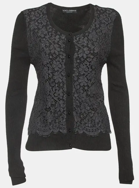 Dolce & Gabbana Grey Lace and Rib Knit Cardigan S