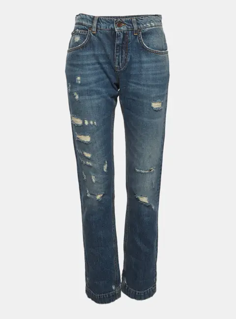 Dolce & Gabbana Blue Denim Baroque Heart Patch Jeans S/Waist 29"