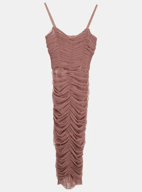 Dolce & Gabbana Light Pink Tulle Ruched Bodycon Dress XS