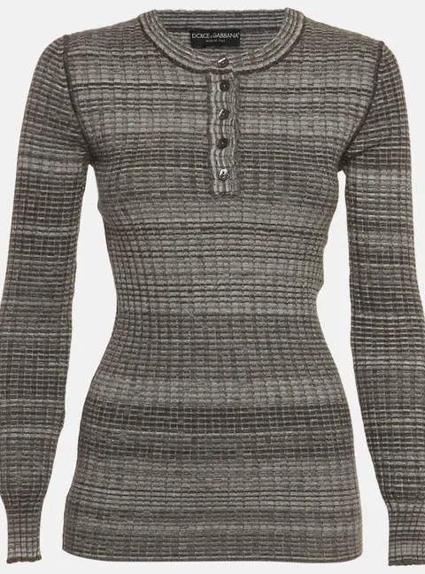 Dolce & Gabbana Grey Rib Knit Henley Neck Jumper S