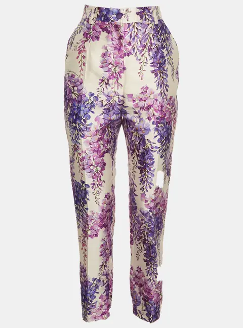 Dolce & Gabbana Multicolour Wisteria Print Silk Blend High Rise Trousers S