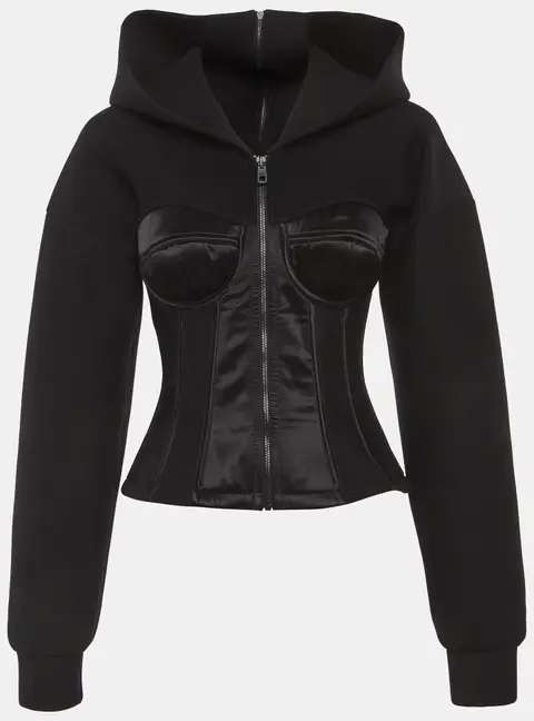 Dolce & Gabbana Black Neoprene Bustier Detail Hooded Jacket S