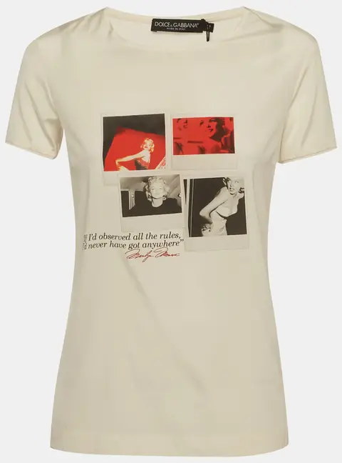Dolce & Gabbana Cream Marilyn Monroe Print Silk Blend Top M