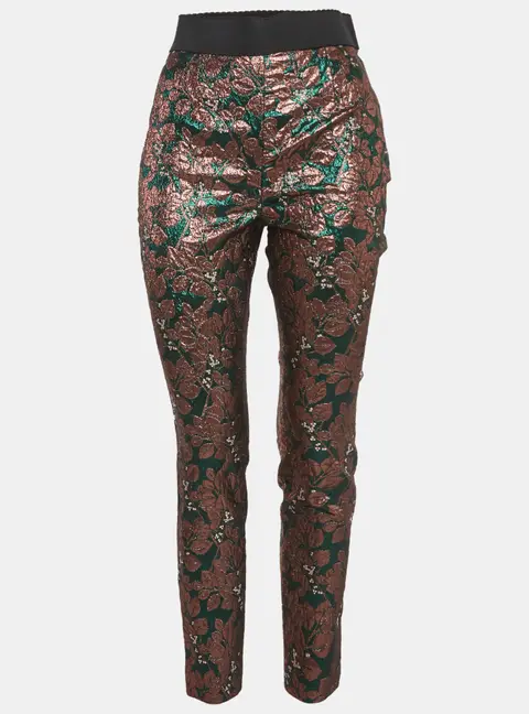 Dolce & Gabbana Green Metallic Brocade Cigarette Pants M
