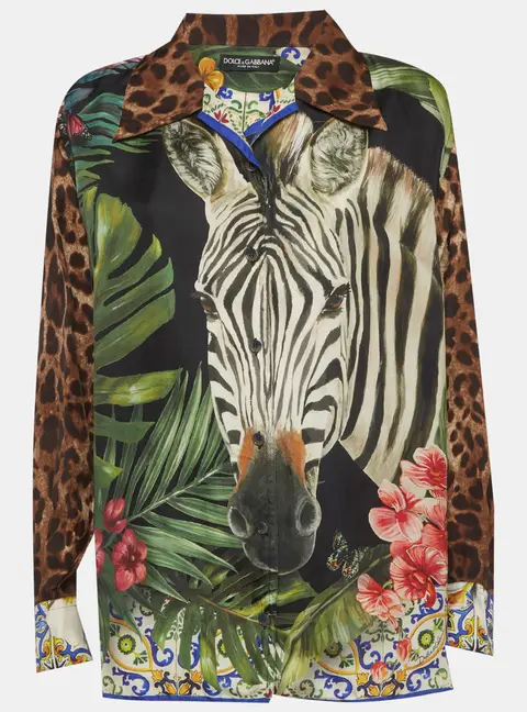 Dolce & Gabbana Multicolour Animal Print Silk Oversized Shirt M