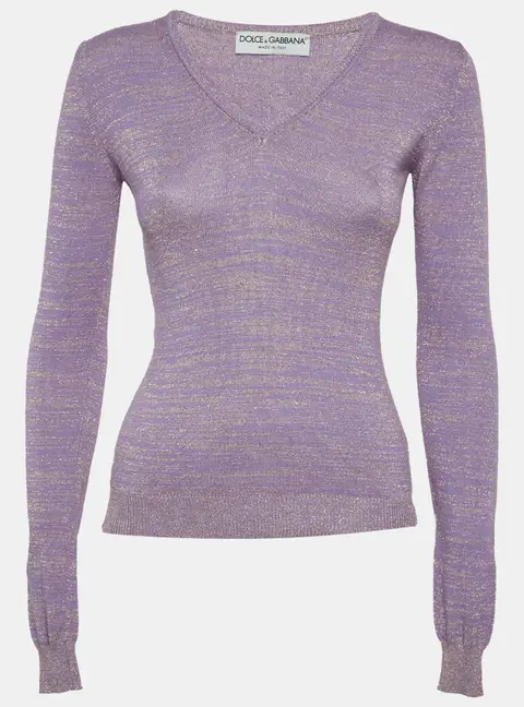 Dolce & Gabbana Purple Lurex Knit V-Neck Sweater S