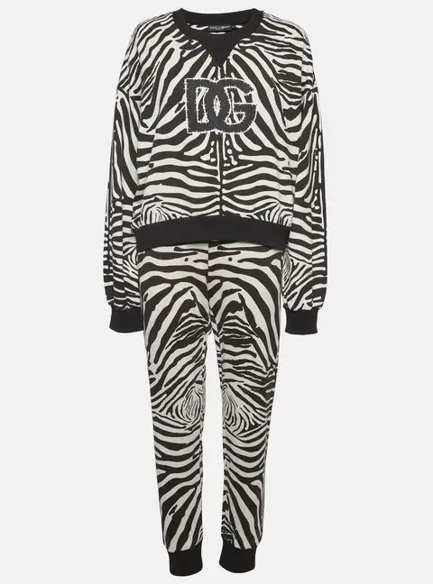 Dolce & Gabbana Black/White Zebra Print Cotton Sweatsuit S/M