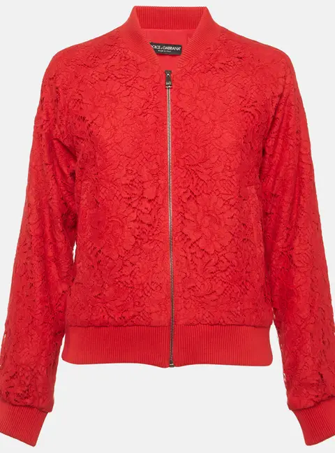Dolce & Gabbana Red Corded Lace Bomber Jacket S